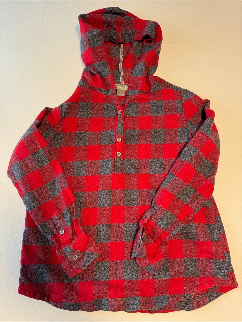 Natural Reflections Red and Gray Buffalo Plaid Hooded Shirt
